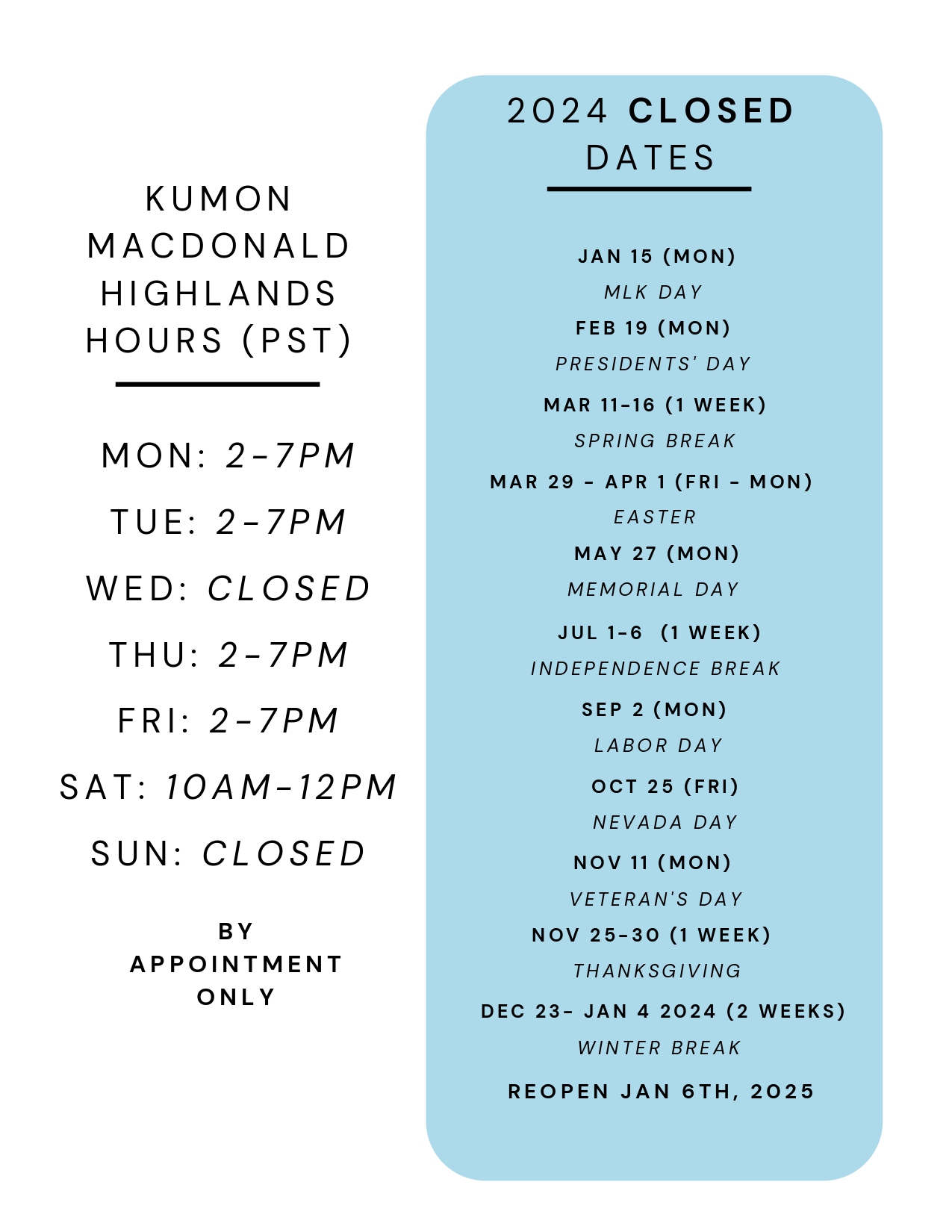 Kumon Business Hours